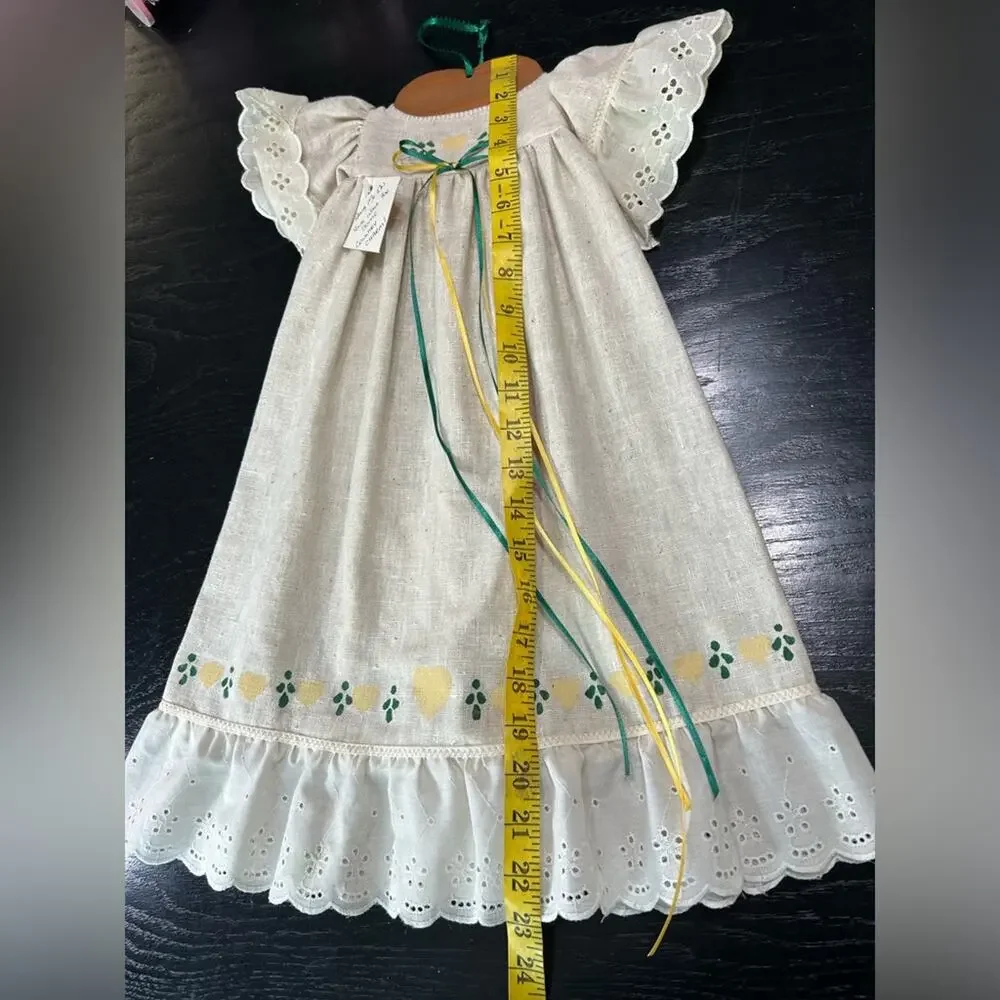 Cream Eyelet hand stamped prairie cottagecore wall decor VTG hanging Dress